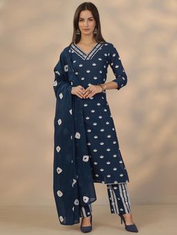 Libas - Blue Cotton Kurta With Pant & Dupatta