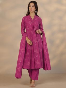Libas - Pink Cotton Anarkali Kurta With Pant & Dupatta