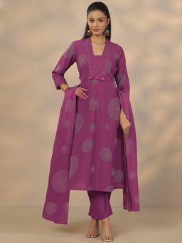 Libas - Mauve Cotton Kurta With Pant & Dupatta