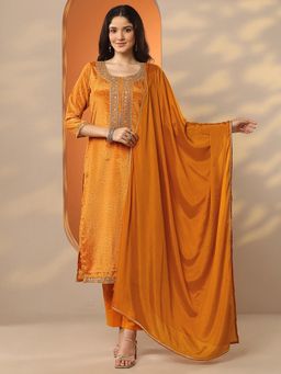 Libas - Orange Silk Blend Kurta With Pant & Dupatta