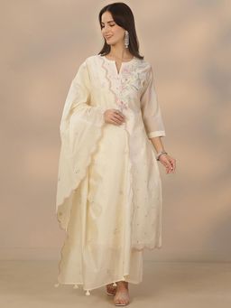 Libas - Off White Silk Blend Kurta With Pant & Dupatta