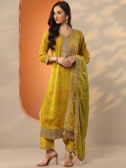 Libas - Mustard Silk Blend Kurta With Pant & Dupatta