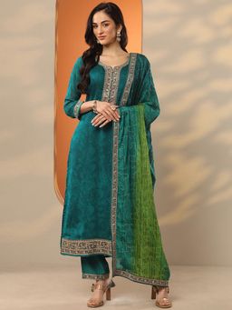 Libas - Teal Silk Blend Kurta With Pant & Dupatta