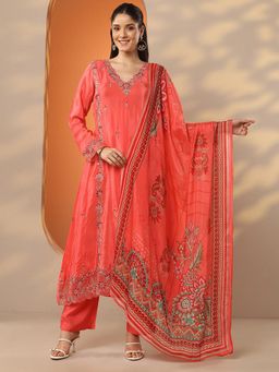 Libas - Coral Crepe Kurta With Pant & Dupatta