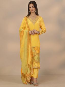 Libas - Yellow Crepe Kurta With Pant & Dupatta