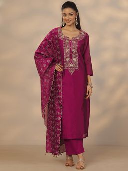 Libas - Magenta Silk Blend Kurta With Pant & Dupatta