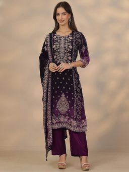 Libas - Wine Muslin Kurta With Pant & Dupatta