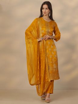 Libas - Mustard Silk Blend Kurta With Pant & Dupatta