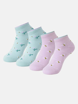 Jockey - 7480 Womens Cotton Low Show Socks - Orchid Bloom & Pastel Turquoise (Pack of 2)