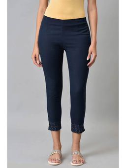 W - Blue Solid Slim Pants