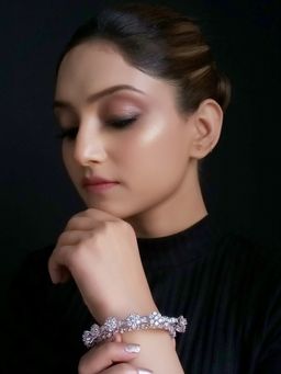 AG'S - Vydika American Diamond Silver Plated Pacheli Bangle