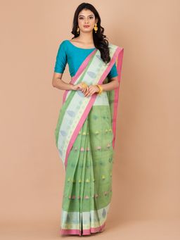 LAA CALCUTTA - Pista Green and Multi Pure Cotton Tant Saree