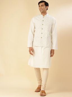 Fabindia - White Cotton Solid Kurta with Nehru Jacket (Set of 2)