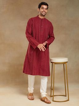 Fabindia - Maroon Cotton Thread Work Long Kurta