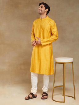 Fabindia - Mustard Viscose Silk Printed Long Kurta