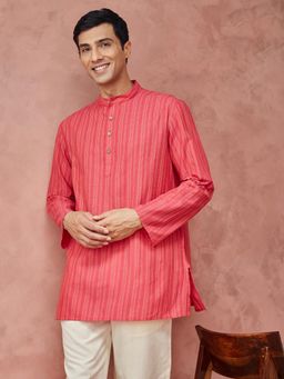 Fabindia - Pink Cotton Striped Short Kurta