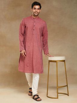 Fabindia - Maroon Cotton Solid Slim Fit Long Kurta