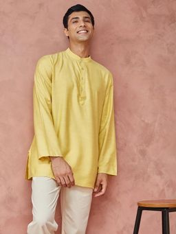 Fabindia - Yellow Viscose Silk Thigh Length Short Kurta