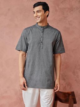 Fabindia - Grey Cotton Striped Short Kurta