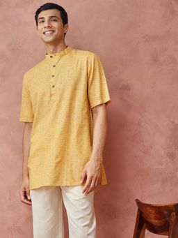 Fabindia - Yellow Cotton Floral Printed Short Kurta
