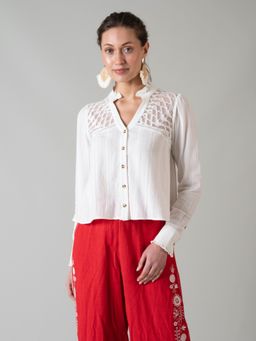 Style Island - Women's White Cotton Chan Shirt Top