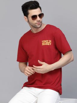 RIGO - Men Maroon Oversized Printed T-Shirt