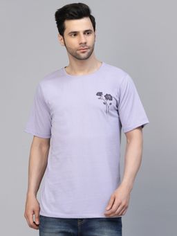 RIGO - Men Light Purple Oversized Printed T-Shirt