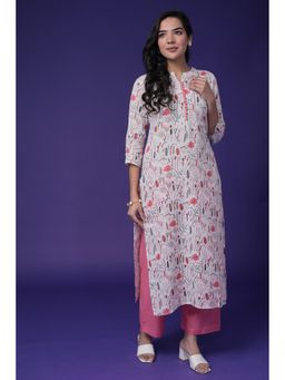 Zari Jaipur - Women White Cotton Floral Kurta with Pant
