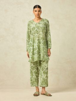 KAMLIE - Women Olive Polyester Paisley Tunic with Trouser