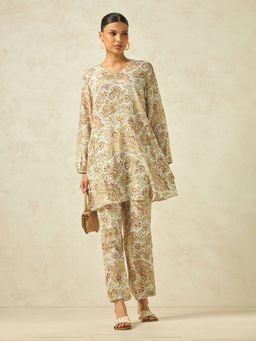 KAMLIE - Women Yellow Polyester Paisley Tunic with Trouser