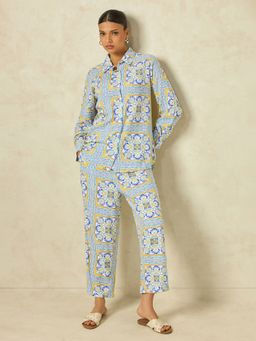 KAMLIE - Women Yellow Polyester Floral Shirt with Trouser