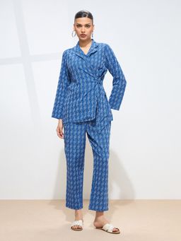 KAMLIE - Women Blue Pure Cotton Abstract Co-Ord Set