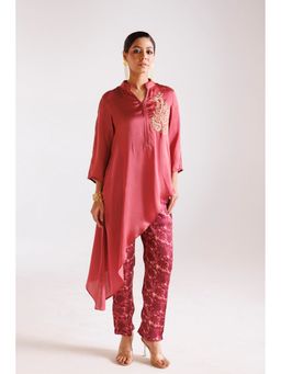 Zari Jaipur - Women Brown Silk Embroidered Kurta with Pant