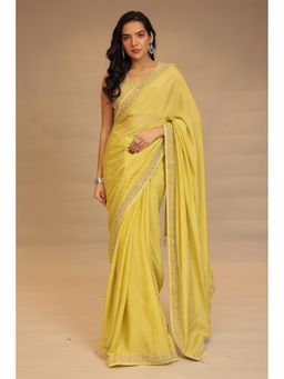 Zari Jaipur - Women Green Silk Blend Embellished Saree with Unstitched Blouse