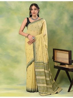 Ushvii - Women Yellow Mulmul Abstract Saree with Unstitched Blouse
