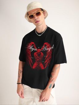 Weezy - Premium Jet Black Abyss Angel Oversized T-Shirt