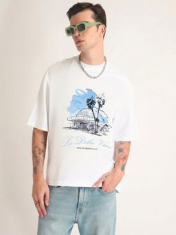 Weezy - Premium White La Dolce Vita Oversized T-Shirt