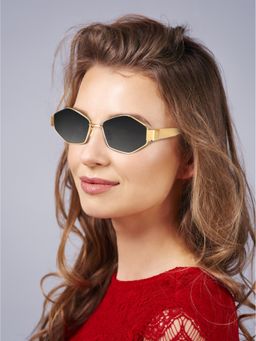 ROYALTAIL - Unisex Golden Frame And Black Glass Retro Oval Sunglasses (58)