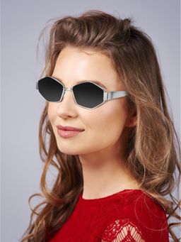 ROYALTAIL - Unisex Silver Frame And Black Glass Retro Oval Sunglasses (58)