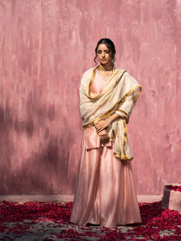 WeaverStory - Handloom Pink Chanderi Silk Gota Patti Scalloped Sharara With Dupatta (Set of 3)