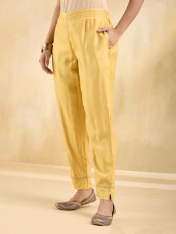 Fabindia - Mustard Viscose Silk Embroidered Ethnic Pant
