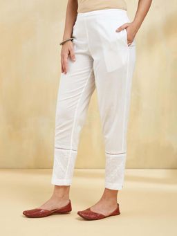 Fabindia - White Cotton Chikankari Ethnic Pant
