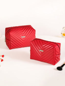 Nestasia - Vegan Leather Makeup Pouch Pack of 2 For Women Red
