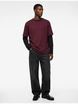 Koton - Crew Neck T-Shirt - Burgundy