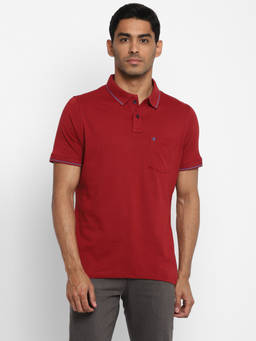 Turtle - Men Pure Cotton Solid Slim Fit Red Polo T-shirt