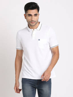 Turtle - Men Polycotton Solid Slim Fit White Polo T-shirt