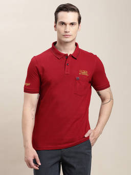 Turtle - Men Polycotton Solid Slim Fit Red Polo T-shirt