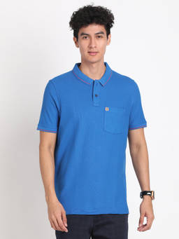Turtle - Men Polycotton Solid Slim Fit Blue Polo T-shirt