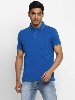 Turtle - Men Pure Cotton Solid Slim Fit Blue Polo T-shirt