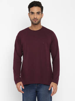 Turtle - Men Pure Cotton Solid Slim Fit Purple Round Neck T-shirt